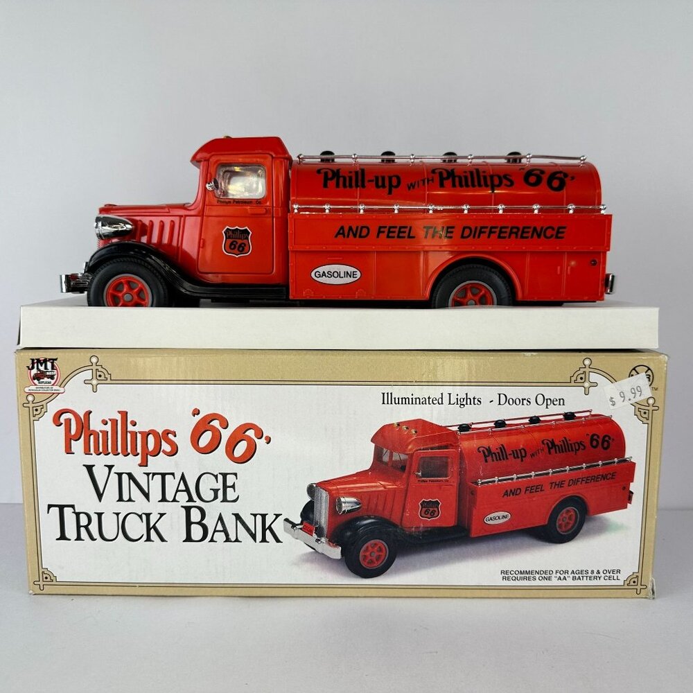 Phillips 66 Vintage Red Truck Bank W/ Illuminated Lights & Opening Doors